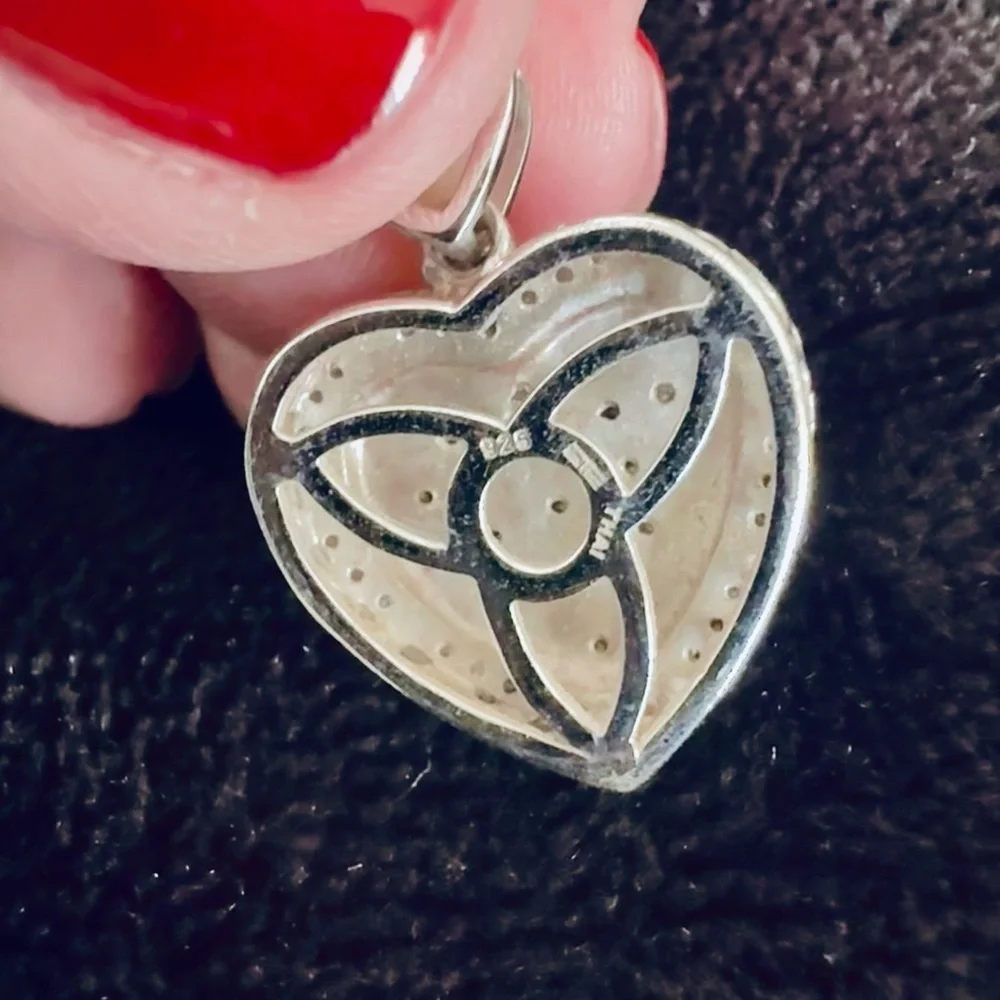 Sterling Silver 925 Heart Pendant – Pave CZ & Filigree Back makers mark Thai